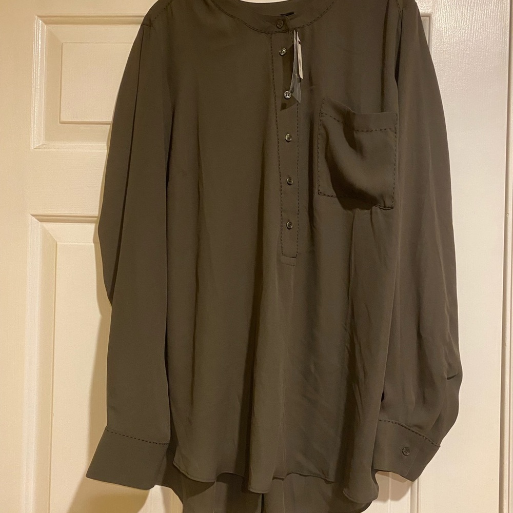 Olive Green Button-Up Blouse